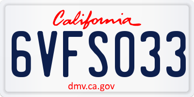 CA license plate 6VFS033