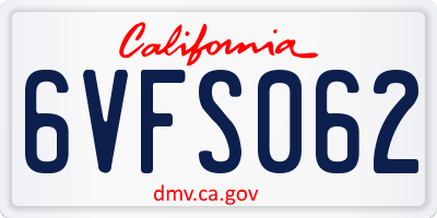 CA license plate 6VFS062
