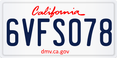 CA license plate 6VFS078