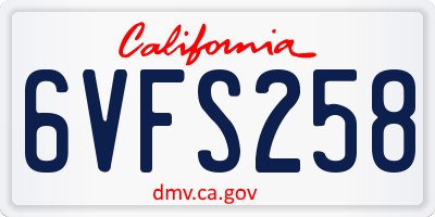 CA license plate 6VFS258
