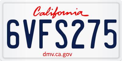 CA license plate 6VFS275