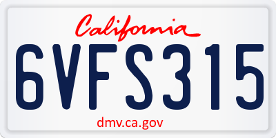 CA license plate 6VFS315