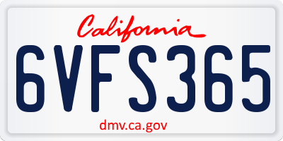 CA license plate 6VFS365