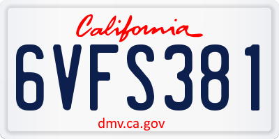 CA license plate 6VFS381