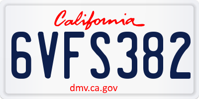 CA license plate 6VFS382