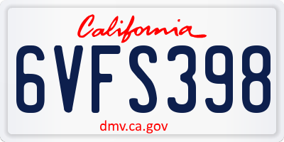 CA license plate 6VFS398