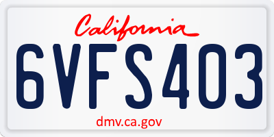 CA license plate 6VFS403