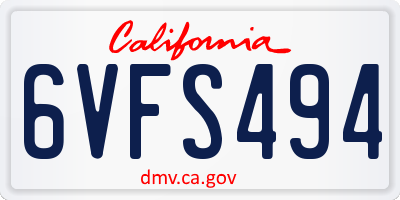 CA license plate 6VFS494