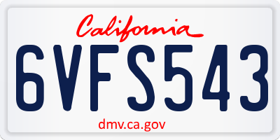 CA license plate 6VFS543