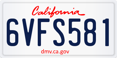 CA license plate 6VFS581