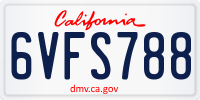 CA license plate 6VFS788