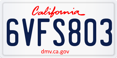 CA license plate 6VFS803