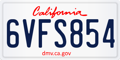 CA license plate 6VFS854