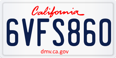 CA license plate 6VFS860