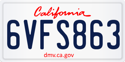 CA license plate 6VFS863