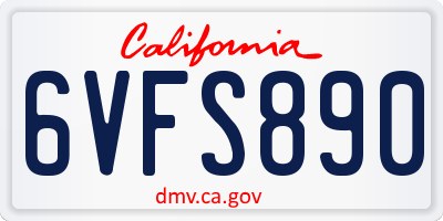CA license plate 6VFS890
