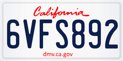 CA license plate 6VFS892