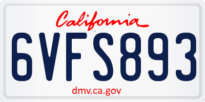 CA license plate 6VFS893