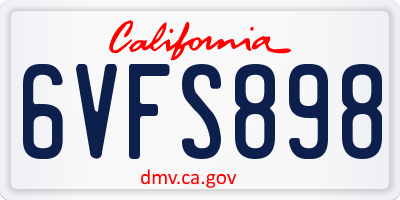 CA license plate 6VFS898