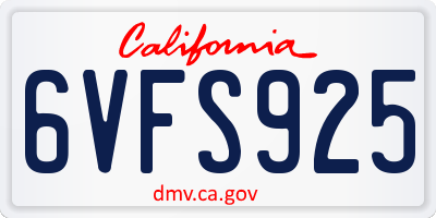 CA license plate 6VFS925