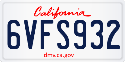 CA license plate 6VFS932