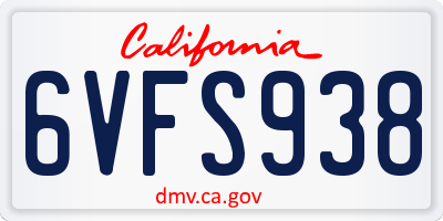 CA license plate 6VFS938