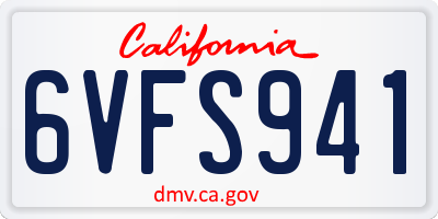 CA license plate 6VFS941