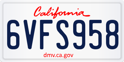 CA license plate 6VFS958