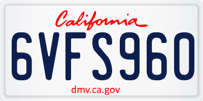 CA license plate 6VFS960