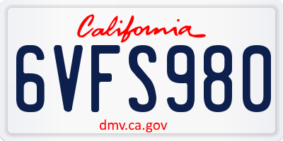 CA license plate 6VFS980