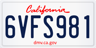 CA license plate 6VFS981