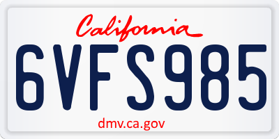 CA license plate 6VFS985