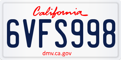 CA license plate 6VFS998