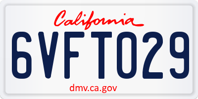 CA license plate 6VFT029