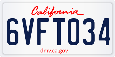 CA license plate 6VFT034