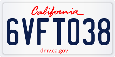 CA license plate 6VFT038