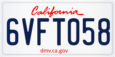 CA license plate 6VFT058