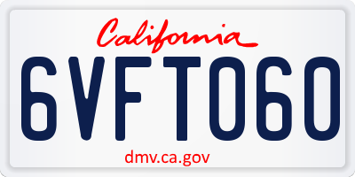 CA license plate 6VFT060