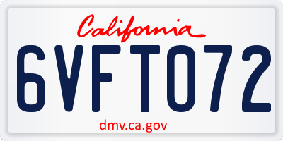 CA license plate 6VFT072
