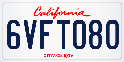 CA license plate 6VFT080
