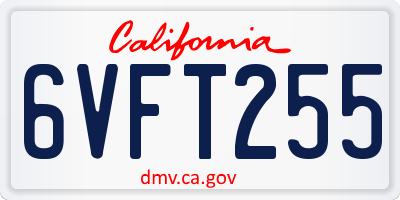 CA license plate 6VFT255
