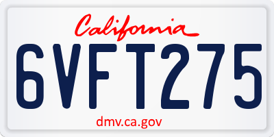 CA license plate 6VFT275