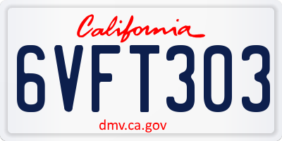 CA license plate 6VFT303