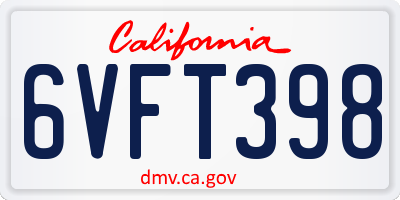 CA license plate 6VFT398