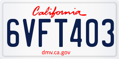 CA license plate 6VFT403