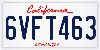 CA license plate 6VFT463