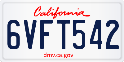 CA license plate 6VFT542