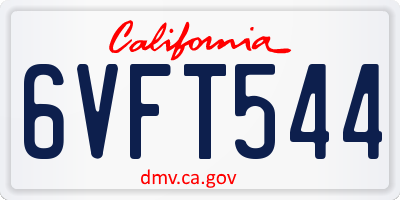 CA license plate 6VFT544