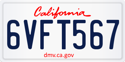 CA license plate 6VFT567