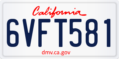 CA license plate 6VFT581